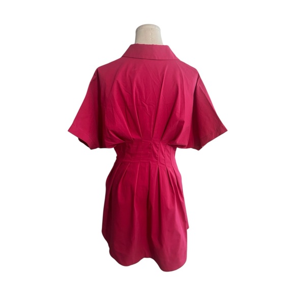 ANTHROPOLOGIE Exquise Tobie Button Front Pleated Shirt Dress Mini Pink Party M - Picture 5 of 8